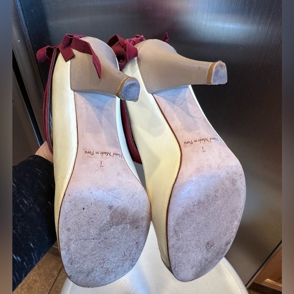 Handmade Marcello Toshi Cream Gold Leather with Velvet Maroon Ties size 7 - Picture 12 of 13